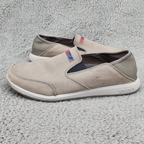 XtraTuf Mens Shoes Sz 7.5 Gray Canvas Slip On Sneakers Slip Resistant Sheng Fu - Picture 1 of 10